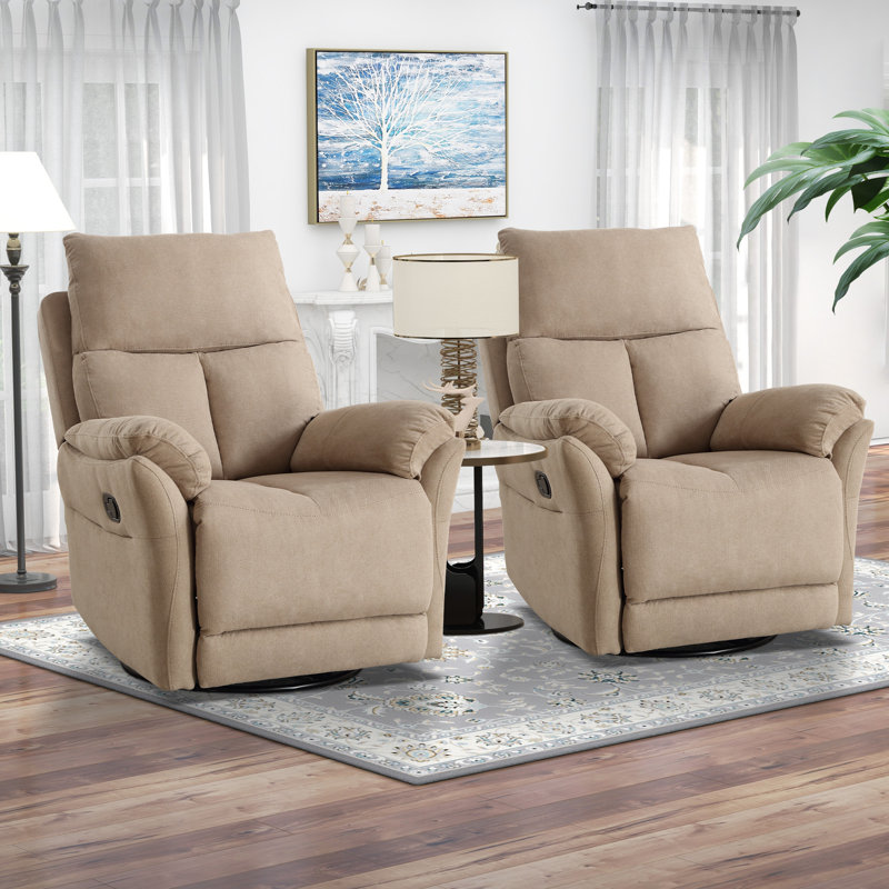 Henriane 33.5'' Wide Modern and Upholstered Manual Swivel and Rocker Standard Recliner  (Set Of 2), Camel