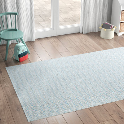 Tapis bleu / ivoire tissé à la main à plat