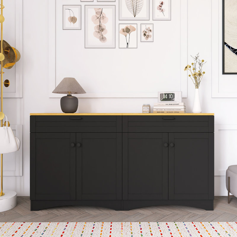 Versatile Wood Grain Sideboard With Adjustable Shelves, Black