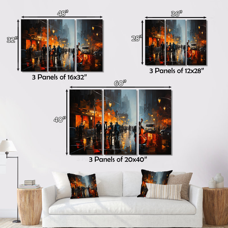 «African American Harlem City - Music», impression sur toile 3 pièces, H 40 po x l 60 po
