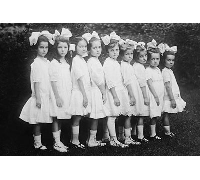 " Line Up Of Beautiful Kindergartners In A Row Wearing White Dresses "