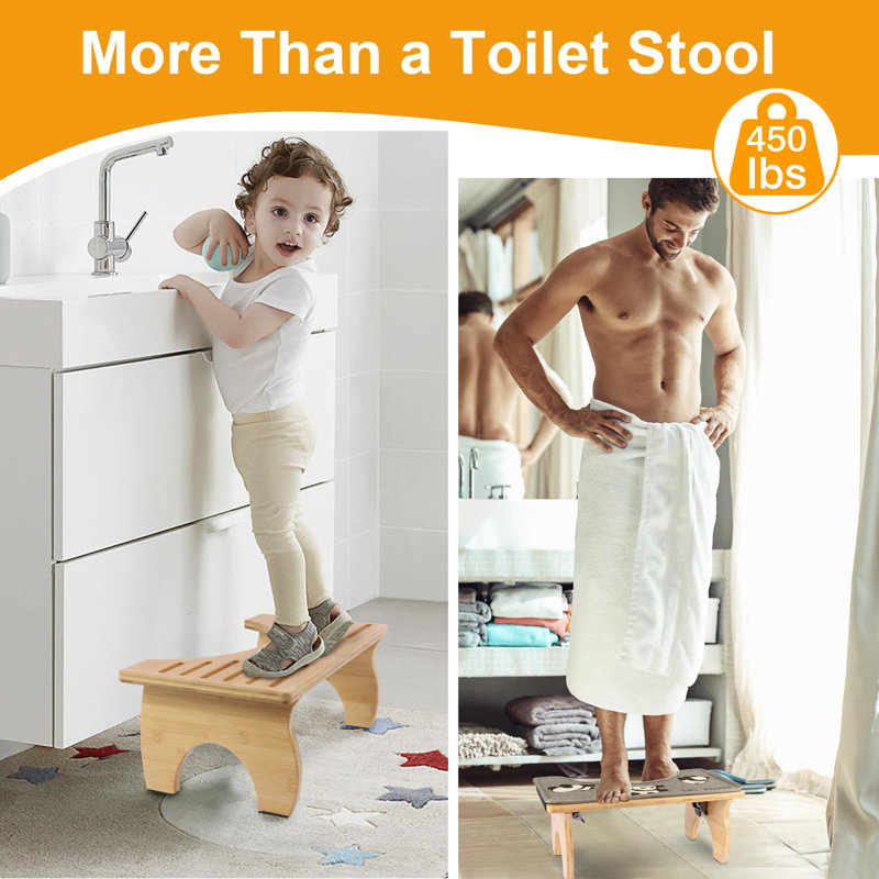 2 In 1 Bamboo Dual Use Toilet Stool With Removable Mat, 7 In Foldable Poop Stool For Bathroom, Squatting Potty Stools For Adults And Kids, Non-Slip Toilet Foot Pooping Steps, No Assembly Required