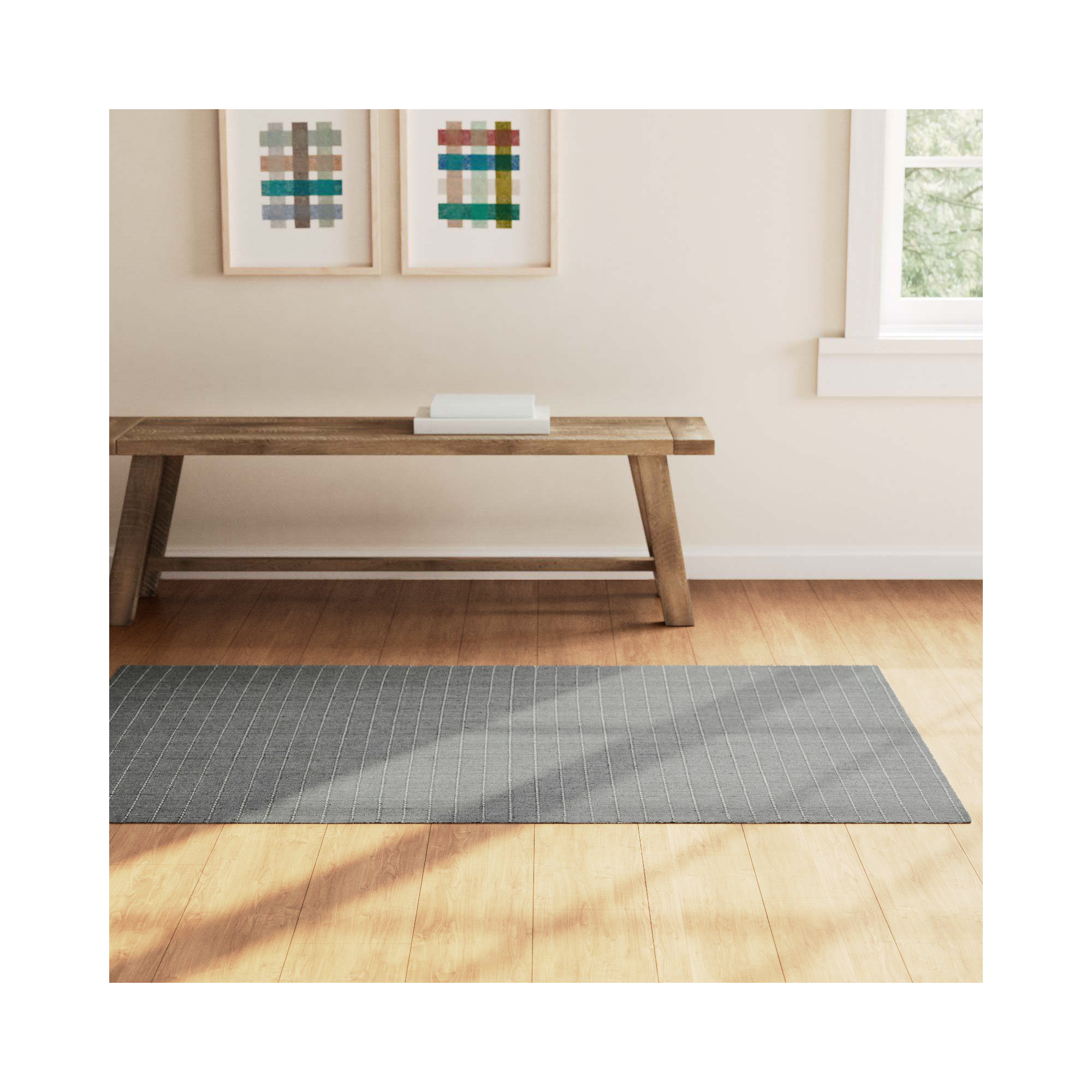 Amita Handmade Hand Loomed Gray/Begie/Blue Rug, Rectangle 5' x 8'