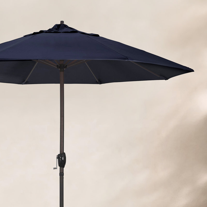 canvas market patio umbrella 9 ft | Wind Resistant, Crank Tilt, Woodgrain Finish | Commercial Grade | Sunbrella Tuscan it features 180 degree umbrella rotation Better Homes & Gardens Premium