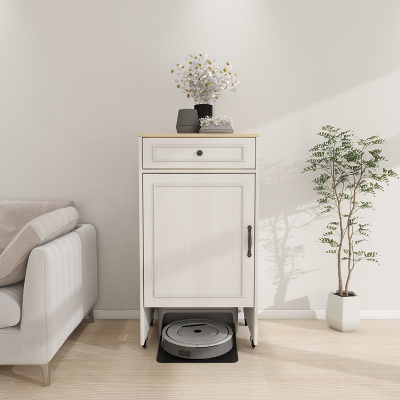 Robot aspirateur avec roulettes, support de rangement pour robot avec portes et tiroirs