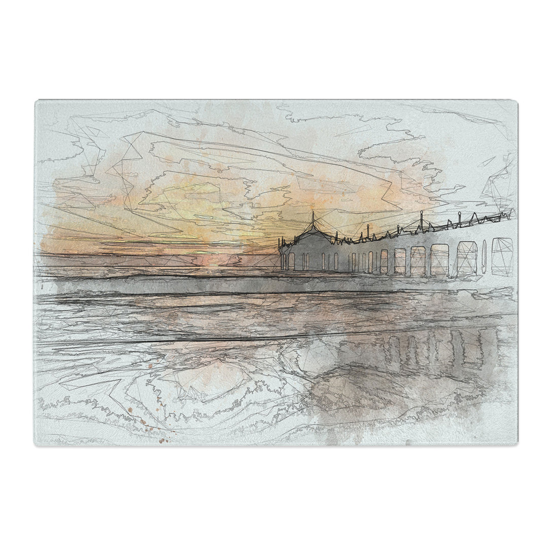 Tempered Glass Sunset Behind the Pier Chopping Board