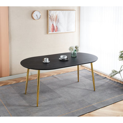Extendable Table, Top, Golden And Black Metal Legs, Reception, Dining Frames, Study,