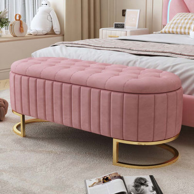 Banc de rangement rembourré en velours capitonné