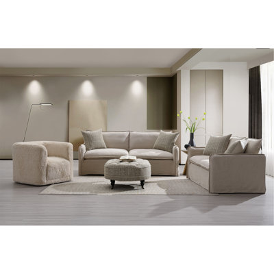 Ensemble de salon en tissu à motif Upendo, beige sable et lin beige