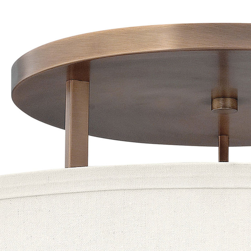 Hampton 3 - Light Shaded Drum Semi Flush Mount, Incandescent, 14.5" H x 26" W x 26" D, Brushed Bronze