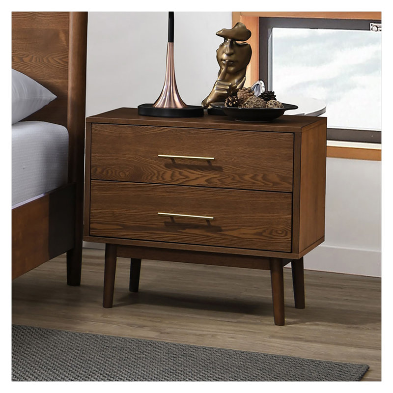 Ensemble de chambre à coucher grand lit avec tête de lit à panneau et 2 tables de chevet, collection 3 pièces à finition noyer