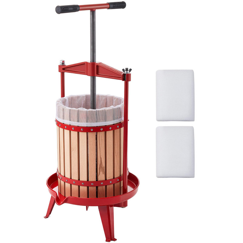 Pressoir à fruits, machine à jus de fruits manuelle de 4,75 gallons / 18 litres, panier en bois de hêtre massif, presse-agrumes traditionnel rétro avec 2 sacs filtrants, poignée robuste en forme de T pour pressoir à cidre, cuisine maison