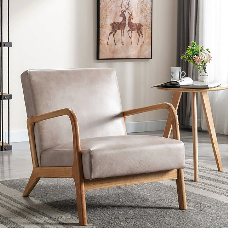 Chaise d'appoint Camel avec accoudoirs à cadre ouvert de style Mid-Century moderne et coussin en microfibre pour une ambiance de chambre à coucher, rembourrage en mousse et détente dans le salon