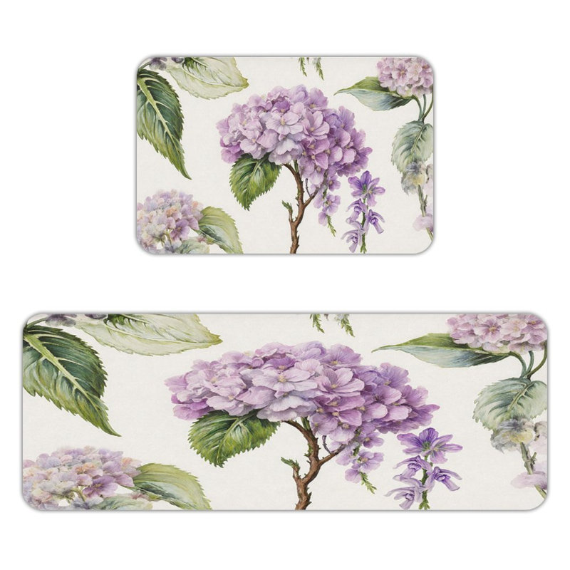 Purple Hydrangea Blooms, Kitchen Mats 2-Piece