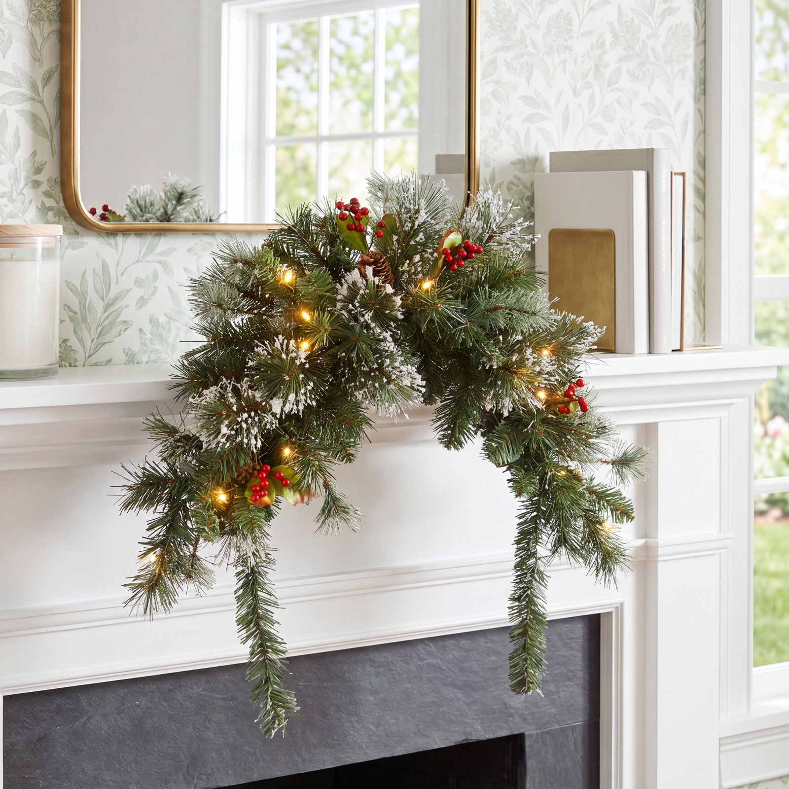36" Frosted Pre-Lit Pine Swag