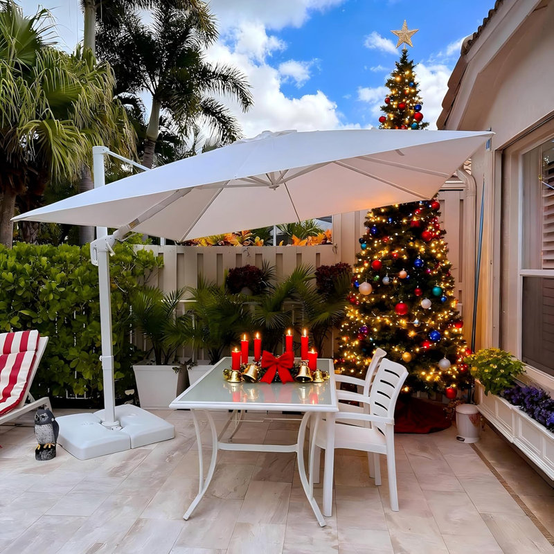 Parasol carré blanc en polyester 8 pi avec base et rotation à 360 °, 96" W x 96" D, Blanc