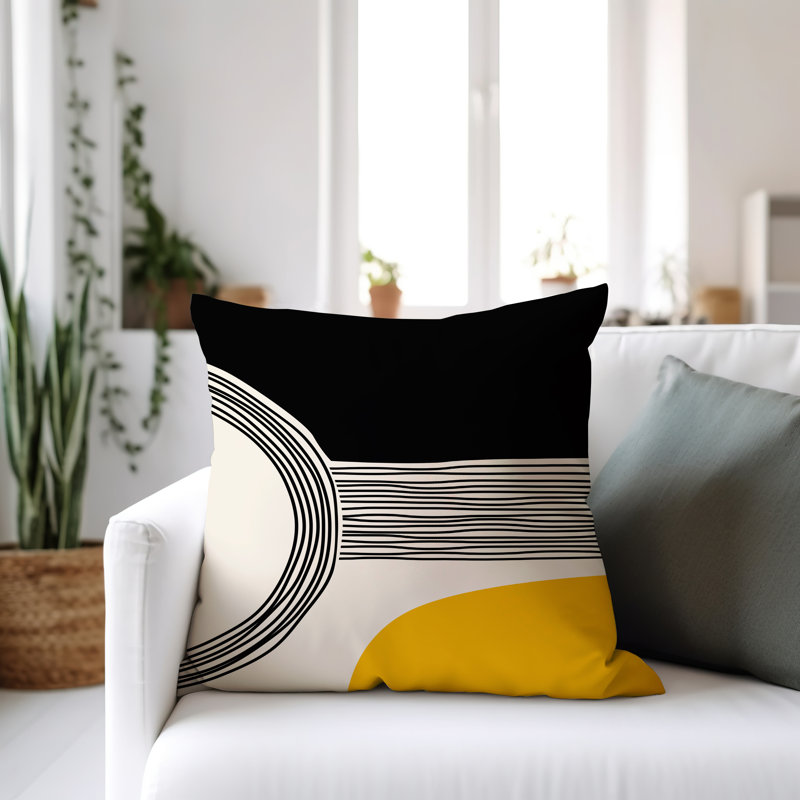 Cassie Outdoor Reversible Throw Pillow, Yellow/Cream/Black, 17"H x 17"W