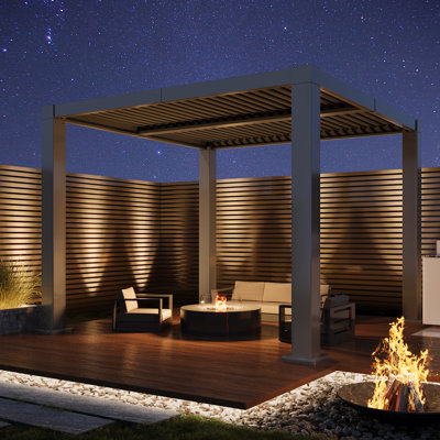 10 Ft. W x 10 Ft. D Outdoor Pergola, Louvred Pergola, Aluminum Pergola for Patio
