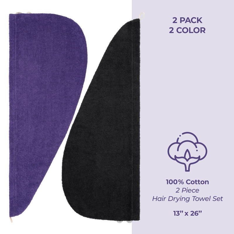 Serviettes 100% coton, longs poils bouclés, Mauve / Noir