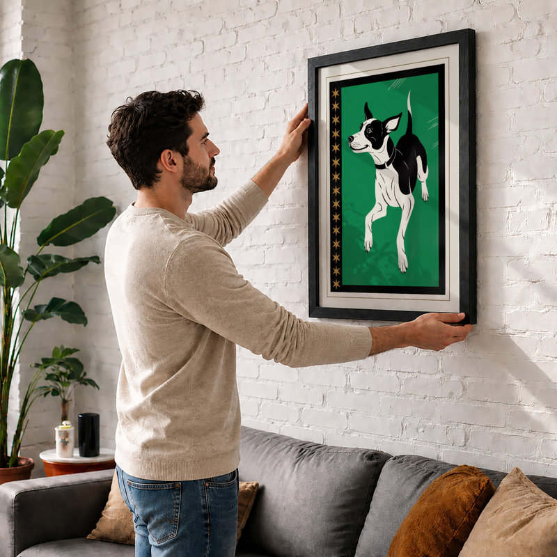 Dog in Profile Mid-Century - Framed Print, A1 - 84.1 x 59.4 cm, Black