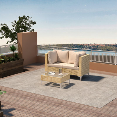 Ensemble de meubles de patio 5 pièces, canapé modulaire en osier avec coussins épais et table en verre pour la cour et le jardin