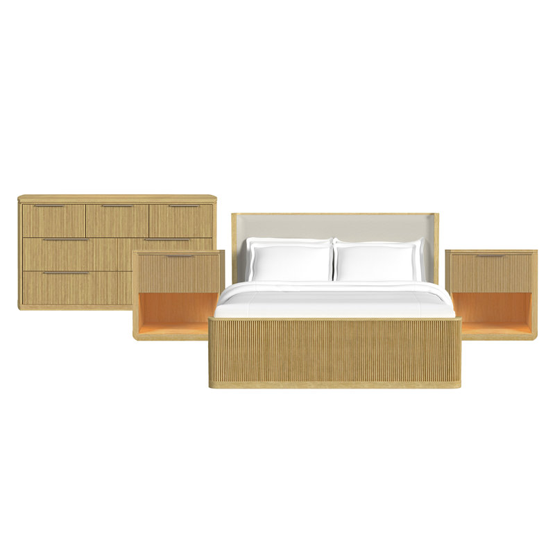 Ensemble de chambre à coucher 4 pièces King Pick Up King Pickup House Furnishings, Très grand lit, Naturel