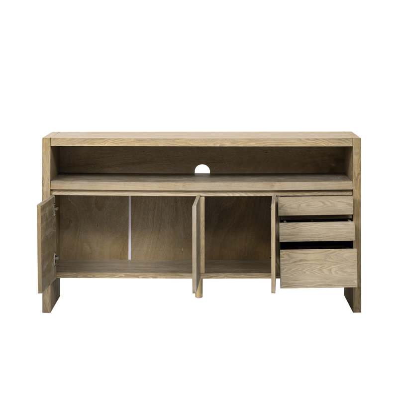 3-Door 60-Inch Drawer Sideboard, Ash Veneer , Multi-Scenario Living Room Use, Natural
