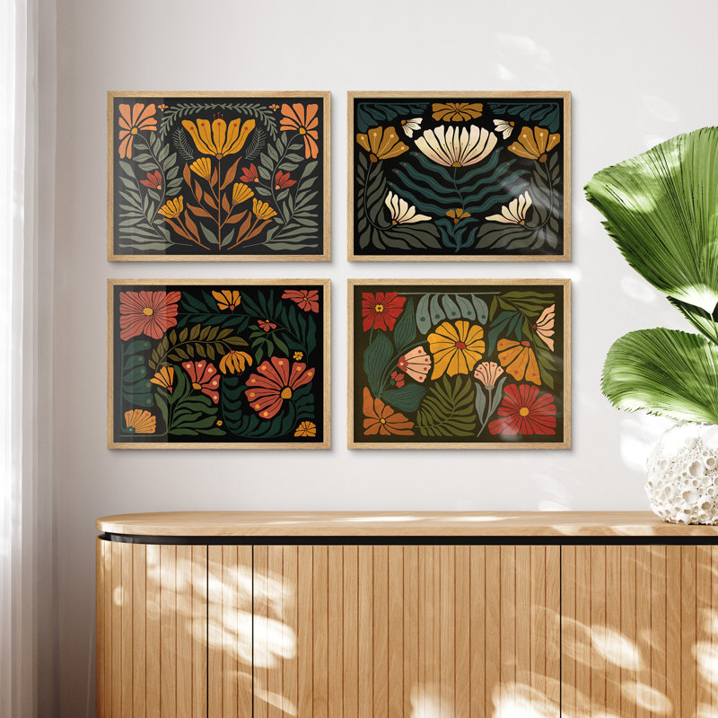 Abstrait, fleurs sauvages classiques, Mid Century Modern, impression encadrée, affiches, petit art mural, Naturel