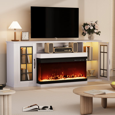 70" TV Stand for TVs up to 80" with Fireplace Included