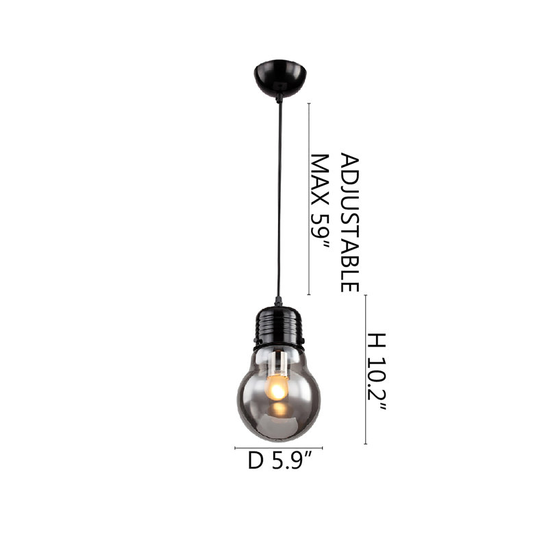 1-Light Black Frame Single Bulb Pendant