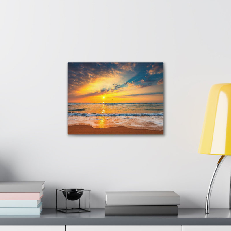 Plage, lever de soleil sur une mer tropicale, art mural sur toile