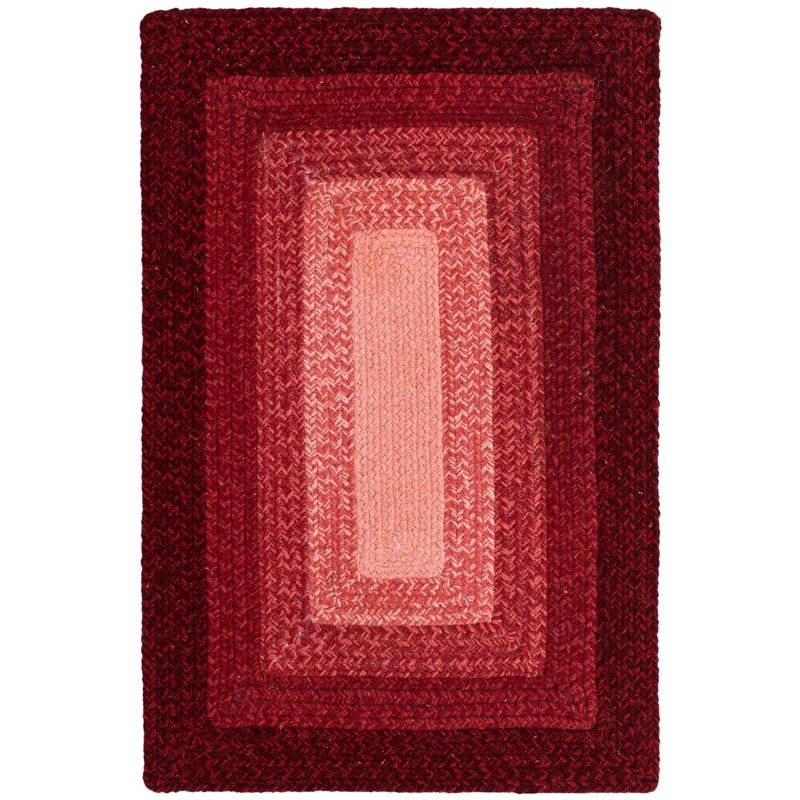  Ombre Hand Braided Wool Rug, Rectangle 2' x 3'1", Red