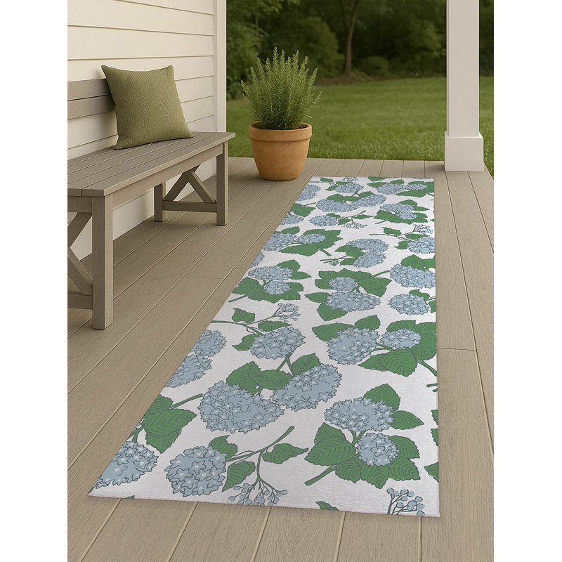 Hydrangea Non Slip Outdoor Rug, Runner 2'6" x 8'