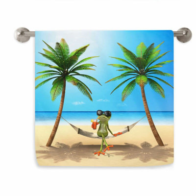 Summer Green Frog Microfiber Towel - Soft, Highly Absorbent, Decorative Dishcloth for Kitchen, Bathroom, Beach, Hotel, Gym, Spa, Yoga - 16 x 28 in