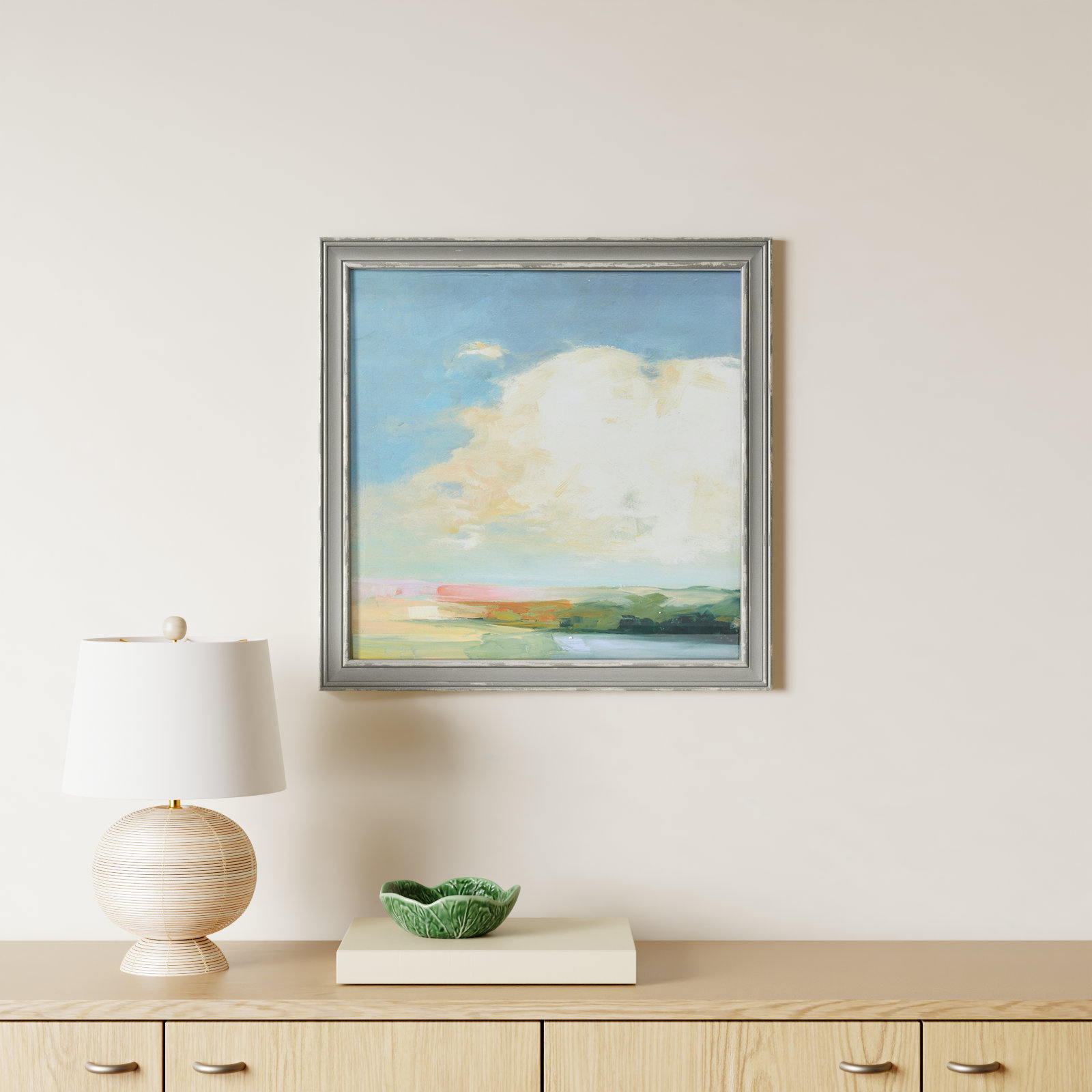Square Abstract Landscape Print with Wood Frame and Glass Cover