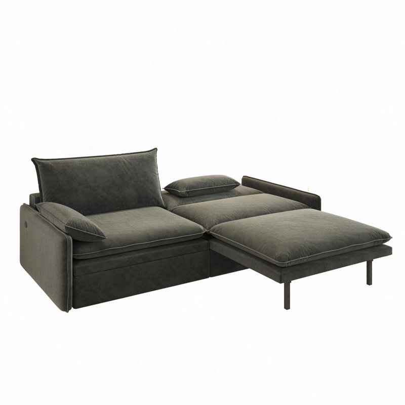 Canapé-lit convertible 4 places - tissu chenille, siège profond, canapé Cloud avec rangement, port USB et oreiller 2-en-1, canapé-lit pour salon, appartement, chambre à coucher