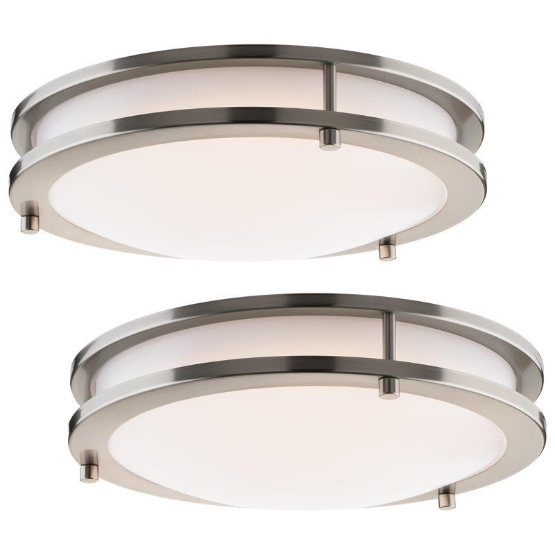 East Grove Home Builder Essential Collection LED 20W 14in 1500 Lumens Round Flush Mount Ceiling Light with 5-CCT Selectability 2700-3000-3500-4000-5000K in Brushed Nickel (Pack of 2 Lights)