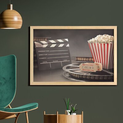 Movie Theater Wall Art With Frame, Old Fashion Entertainment Objects Related To Cinema Film Reel Motion Picture, Printed Fabric Poster For Bathroom Li -  East Urban Home, 0804260C349C4E80BA052A6D5FA8CB47