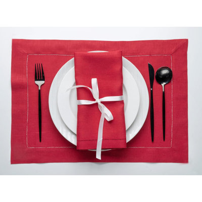 Signature Linen By D'Moksha, 100% Pure Linen, Hemstitch Placemats Set of 6
