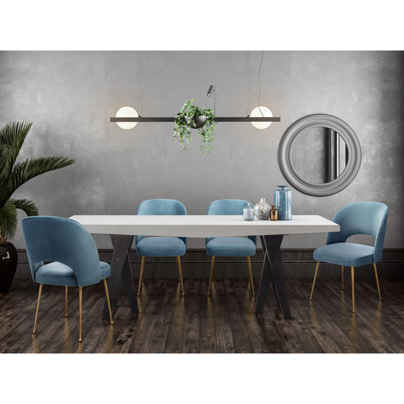 Rizo Cognac Velvet Chair, Sea Blue Velvet
