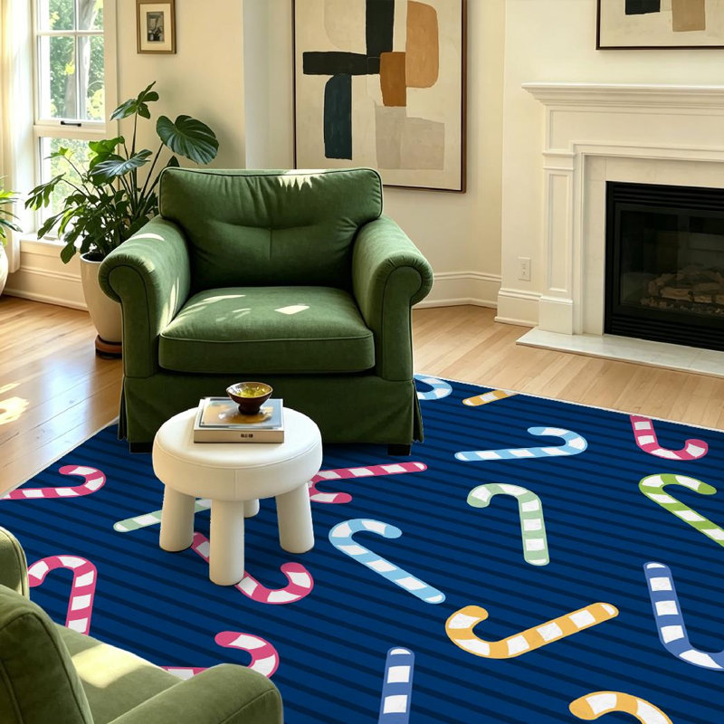 Tapis d'intérieur transparent lavable à la machine, à rayures et motifs de bonbons de Noël, Rectangle 55 po x 79 po