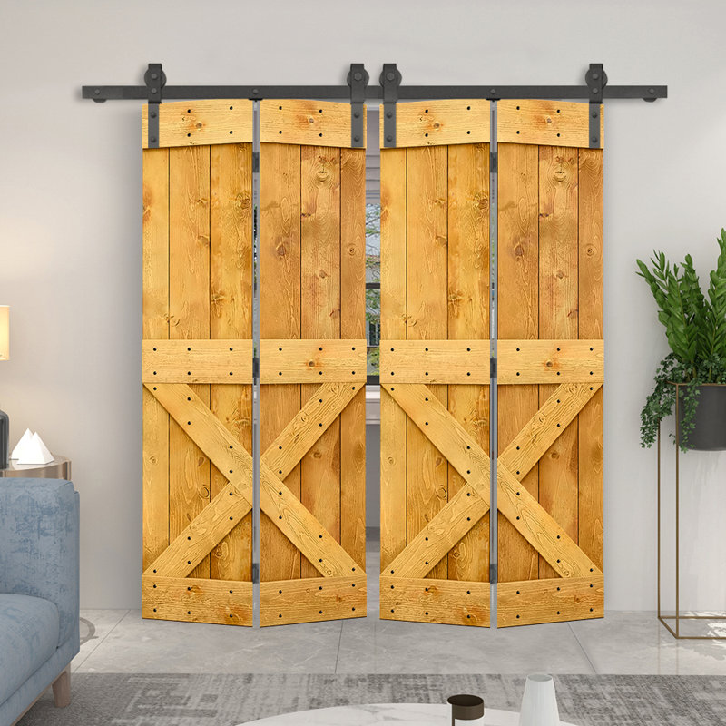 Porte de grange en bois 84 pliable avec trousse de quincaillerie d'installation, 68 po x 84 po, Érable colonial