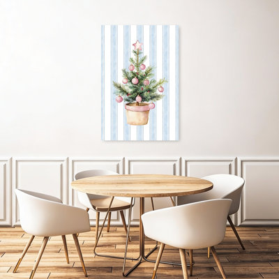 Pink Potted Christmas Tree Abstract Contemporary Christmas Tree Winter Landscape Wall Art Print 1 Piece Wrapped Canvas Wall Art