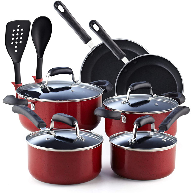 12-Piece Red Marble Nonstick Aluminum Cookware Set
