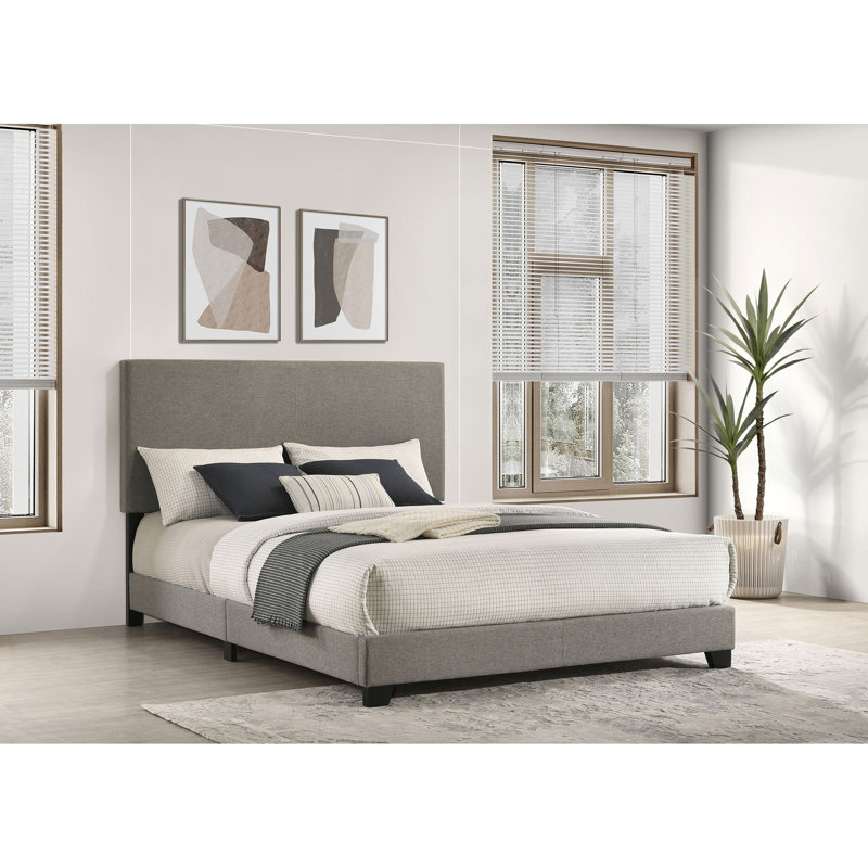 Lit à panneau tapissier taupe Efram, Taupe, Grand lit