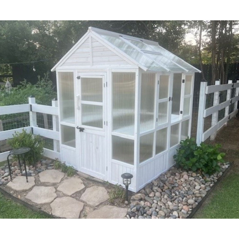 Zylina White Wood Greenhouse with Acrylic Panels, 84in x 72in x 72in
