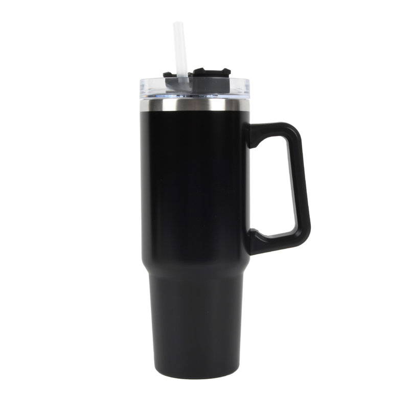 Envie Hydratation 30 oz Tasse de voyage isotherme en acier inoxydable avec paille, Noir, noir, noir, noir