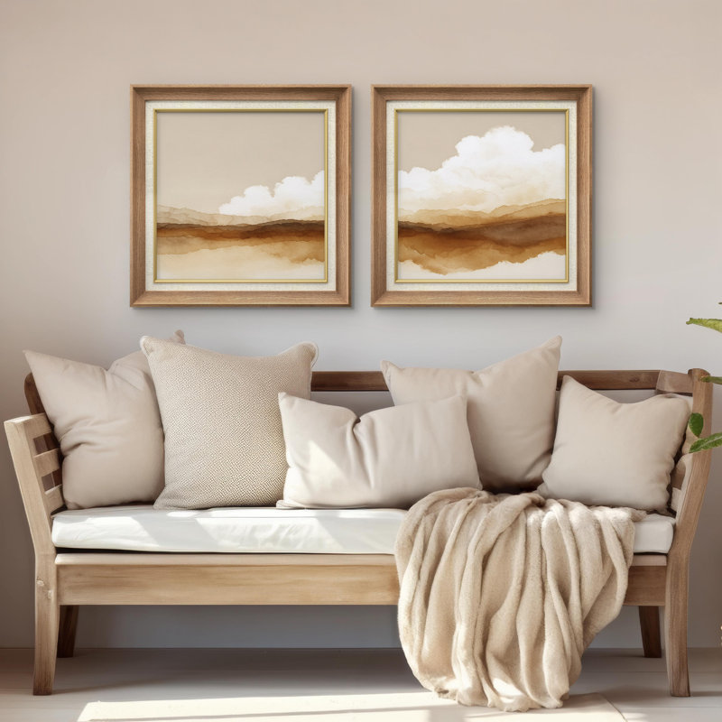 «Warm Neutral Abstract Watercolor Mountain Layers», ensemble de 2 reproductions d'art encadrées, H 26 po x l 26 po