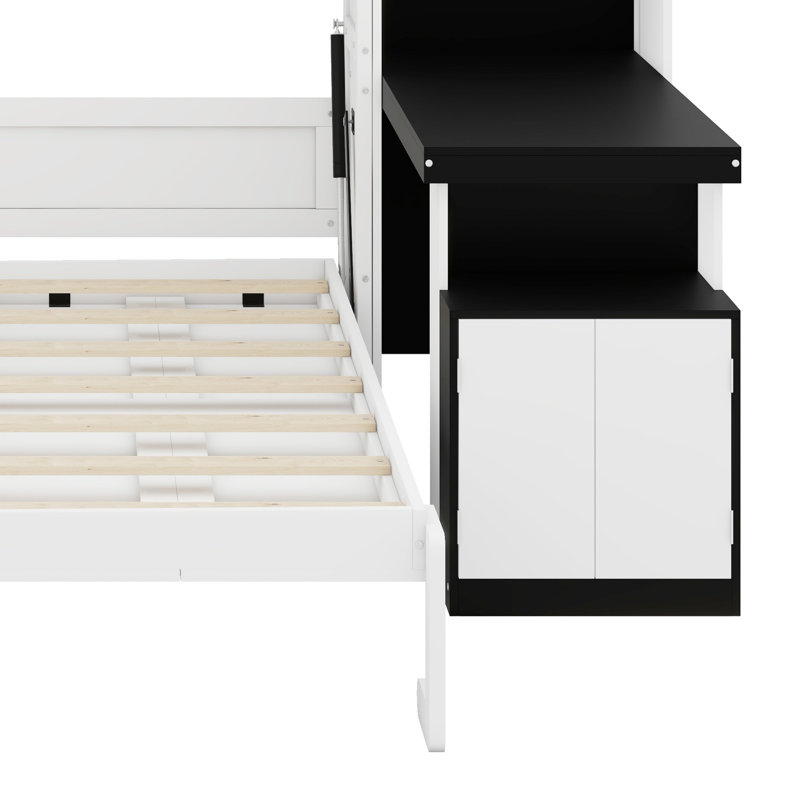 Lit escamotable peu encombrant avec bureau intégré et tablettes de rangement