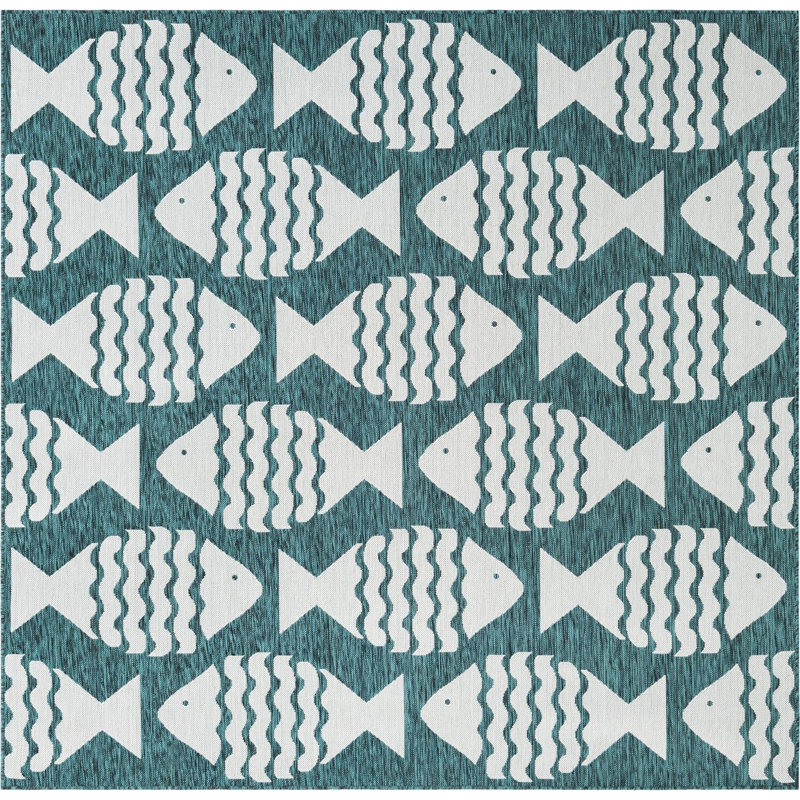 Tapis contemporain de couleur turquoise Daitzman, Carré 7 pi 10 po